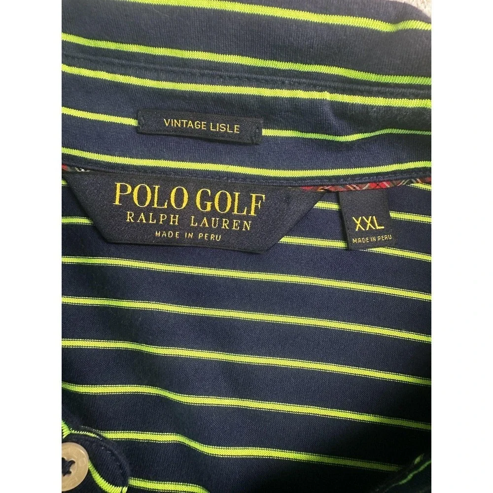 Polo Golf Ralph Lauren‎ Polo Shirt Mens 2XL Navy Green Striped Vintage Lisle